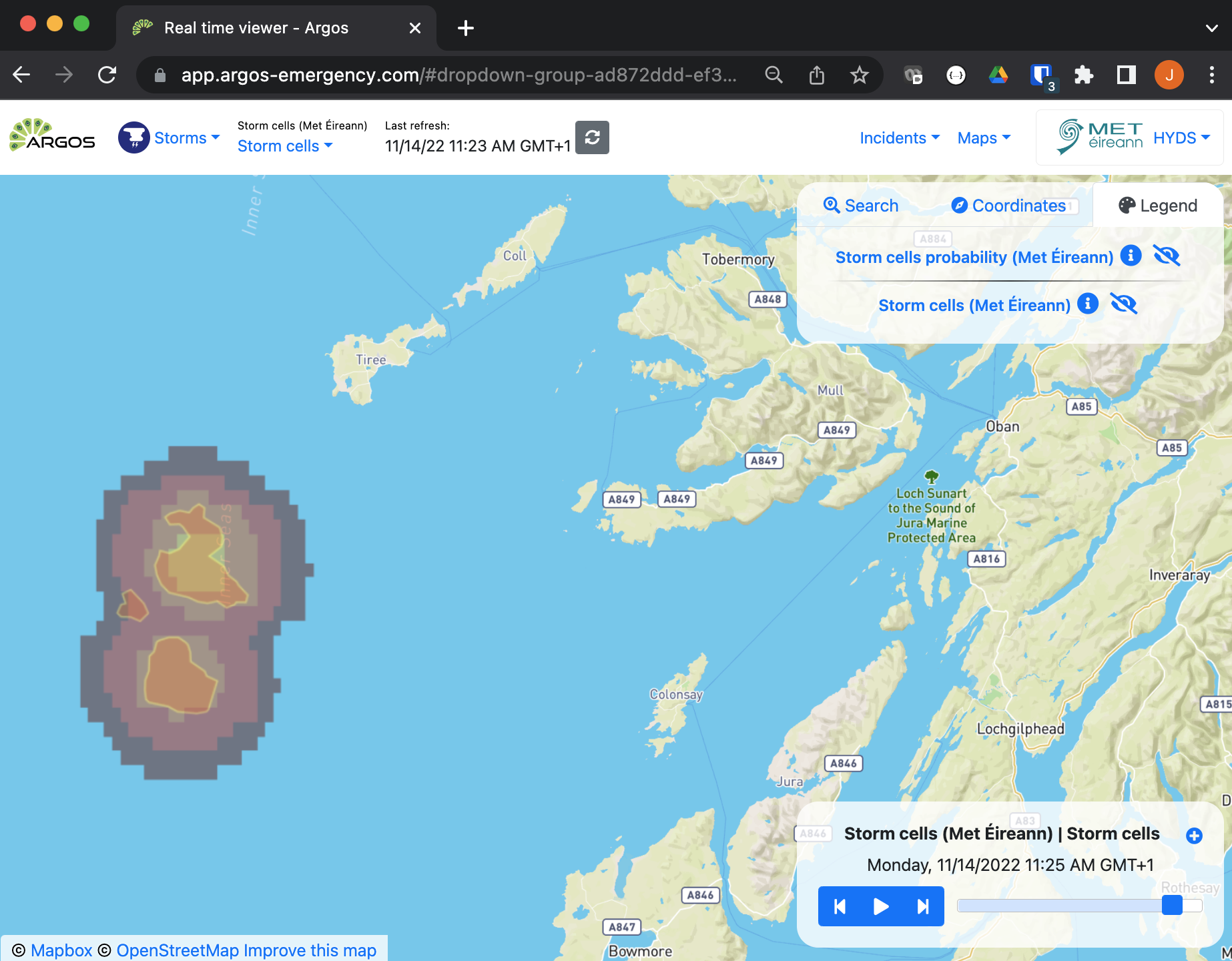 Example screenshot of FMI storm cells.