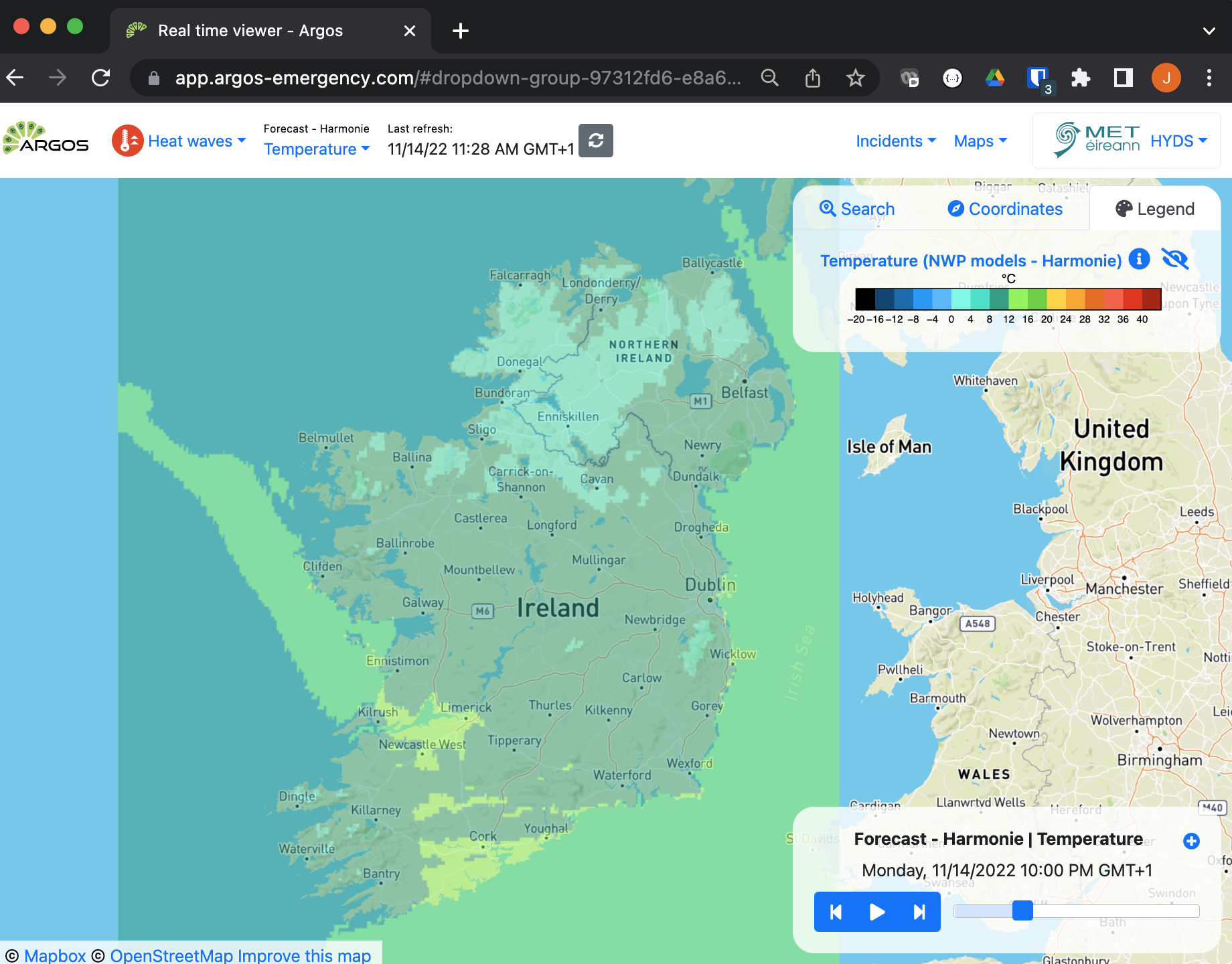 Example screenshot of Harmonie temperature forecast.