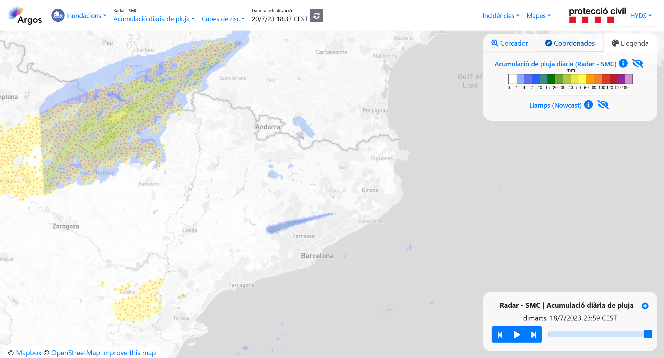 Lightnings detected in daily intervals